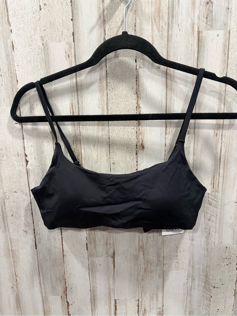 New Quince Italian Scoop Neck Bikini Top Black Medium Resort Beach Pool